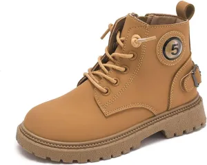 Eliogn Boys Girls Leather Boots For Kids Fashion Casual Soft Leather Non-Slip Sports Ankle Boots