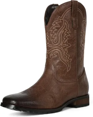 femflame Cowboy Boots for Men Square Toe Embroidered Mens Cowboy Boots Distressed Work boots Traditional Western Boots
