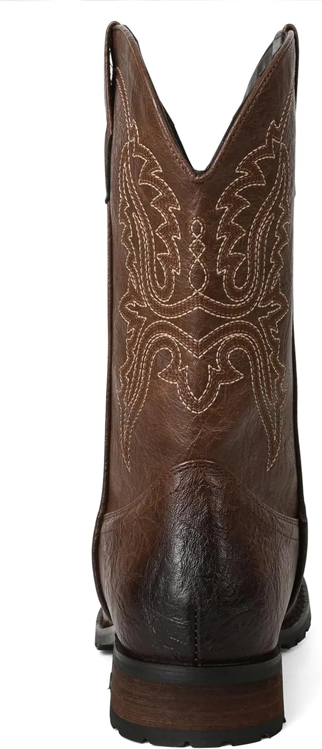femflame Cowboy Boots for Men Square Toe Embroidered Mens Cowboy Boots Distressed Work boots Traditional Western Boots