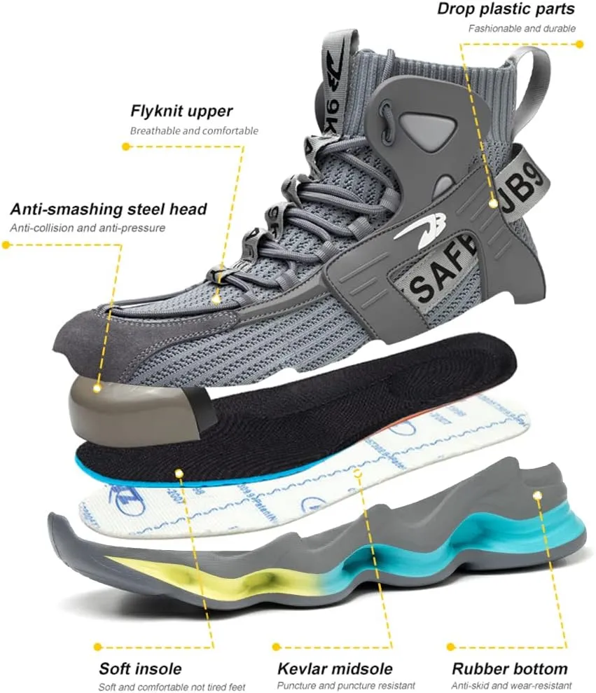Fiedaz Steel Toe Work Shoes for Men Breathable High Top Sneakers Lightweight Puncture-Proof Safety Boots Industries Construction Work Boots