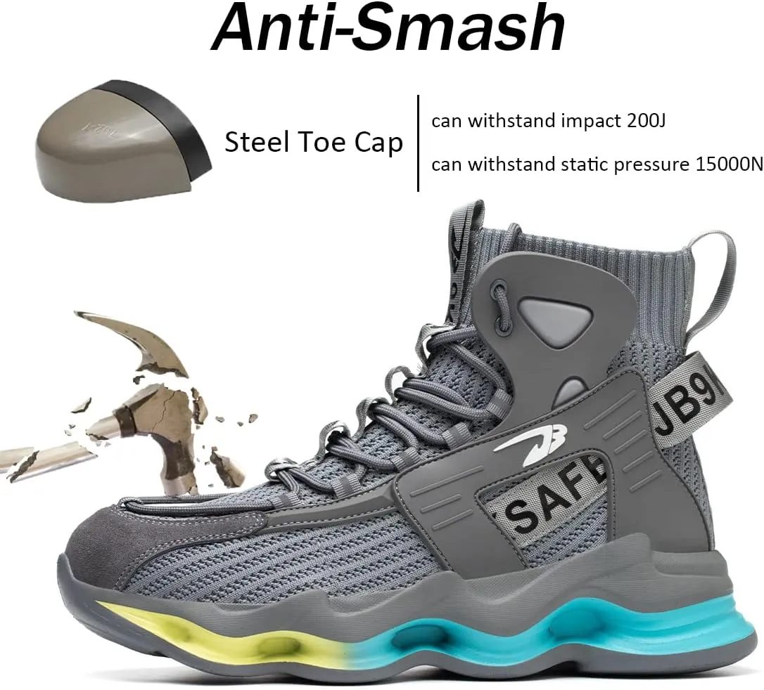 Fiedaz Steel Toe Work Shoes for Men Breathable High Top Sneakers Lightweight Puncture-Proof Safety Boots Industries Construction Work Boots