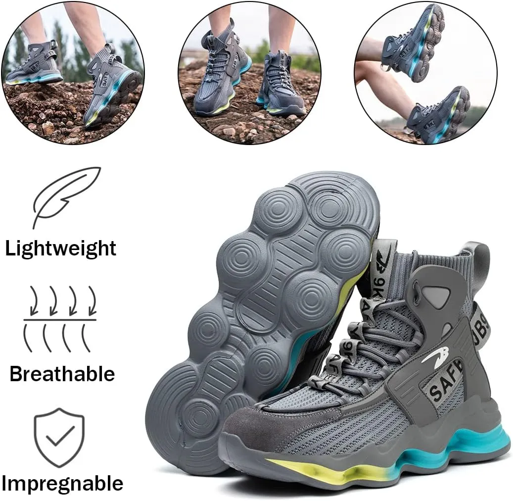 Fiedaz Steel Toe Work Shoes for Men Breathable High Top Sneakers Lightweight Puncture-Proof Safety Boots Industries Construction Work Boots