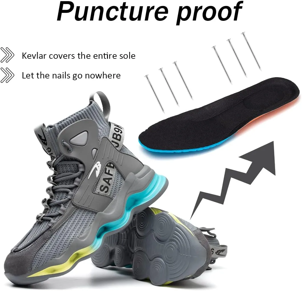 Fiedaz Steel Toe Work Shoes for Men Breathable High Top Sneakers Lightweight Puncture-Proof Safety Boots Industries Construction Work Boots