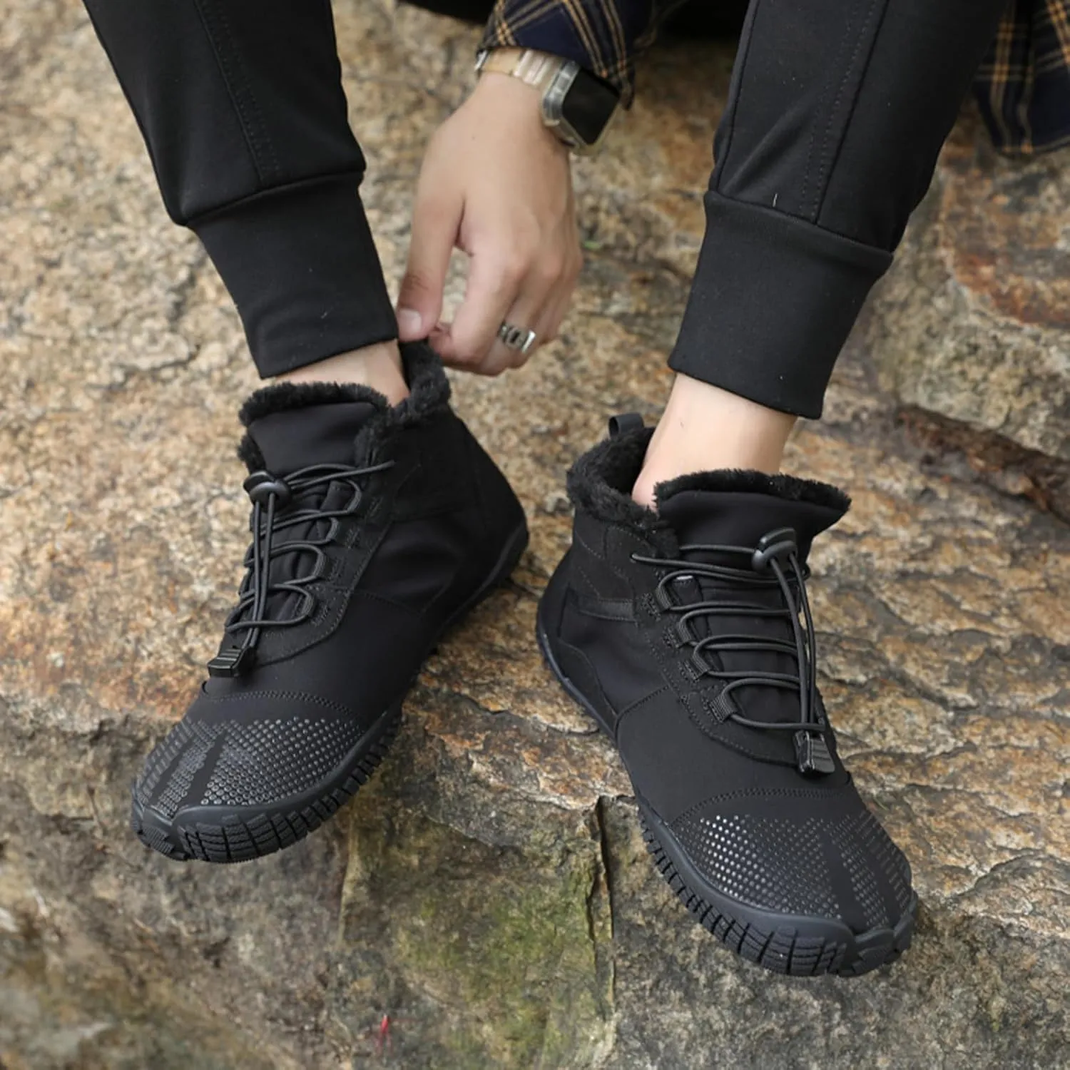 FLIOZY Winter Hiking Boots for Mens and Womens, Barefoot-Style Non-Slip Snow Boots, Waterproof Outdoor Hiking Shoes