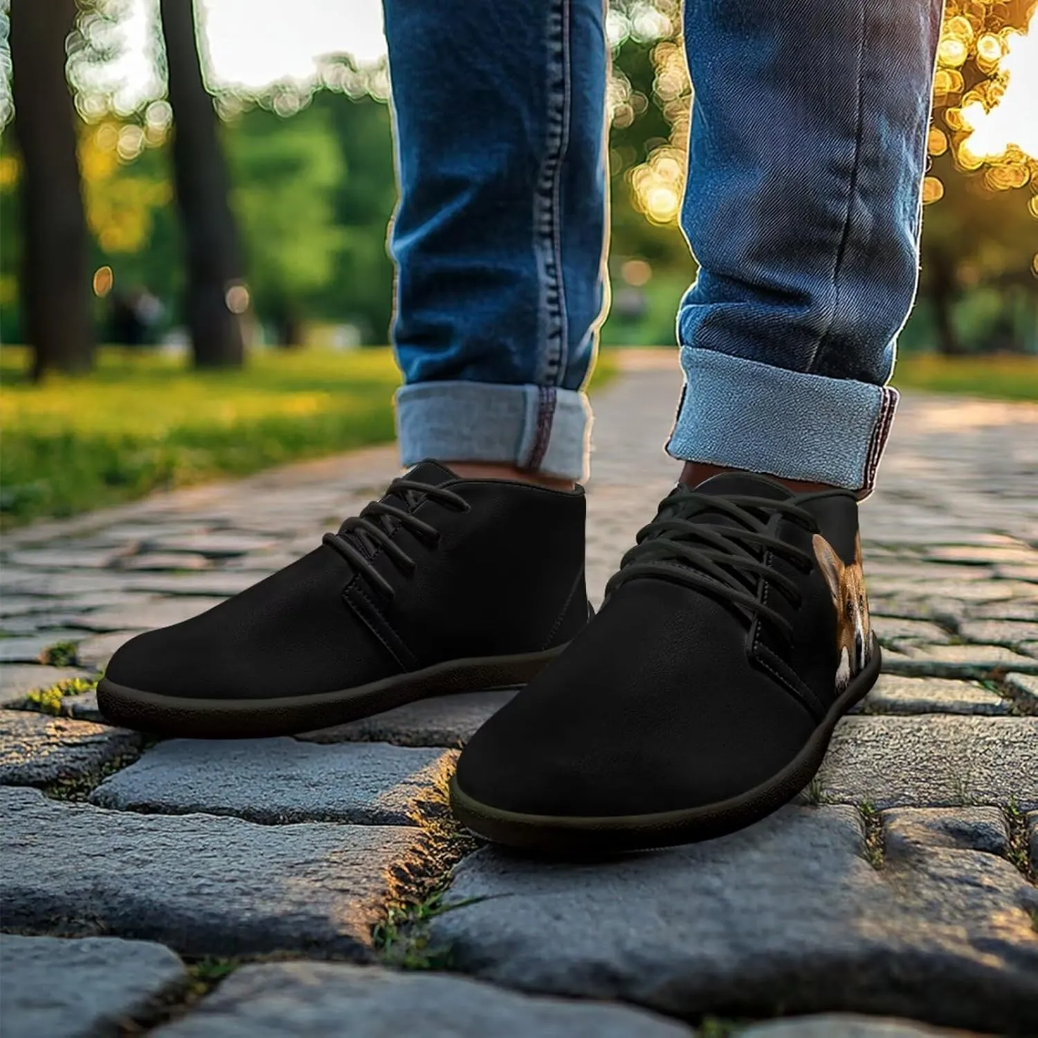 Forchrinse White Horse Beautiful Sky Mens Leather Sneakers Causal Walking Driving Shoes Causal Lace up Leather Shoes Mid top Chukka Boots Lightweight