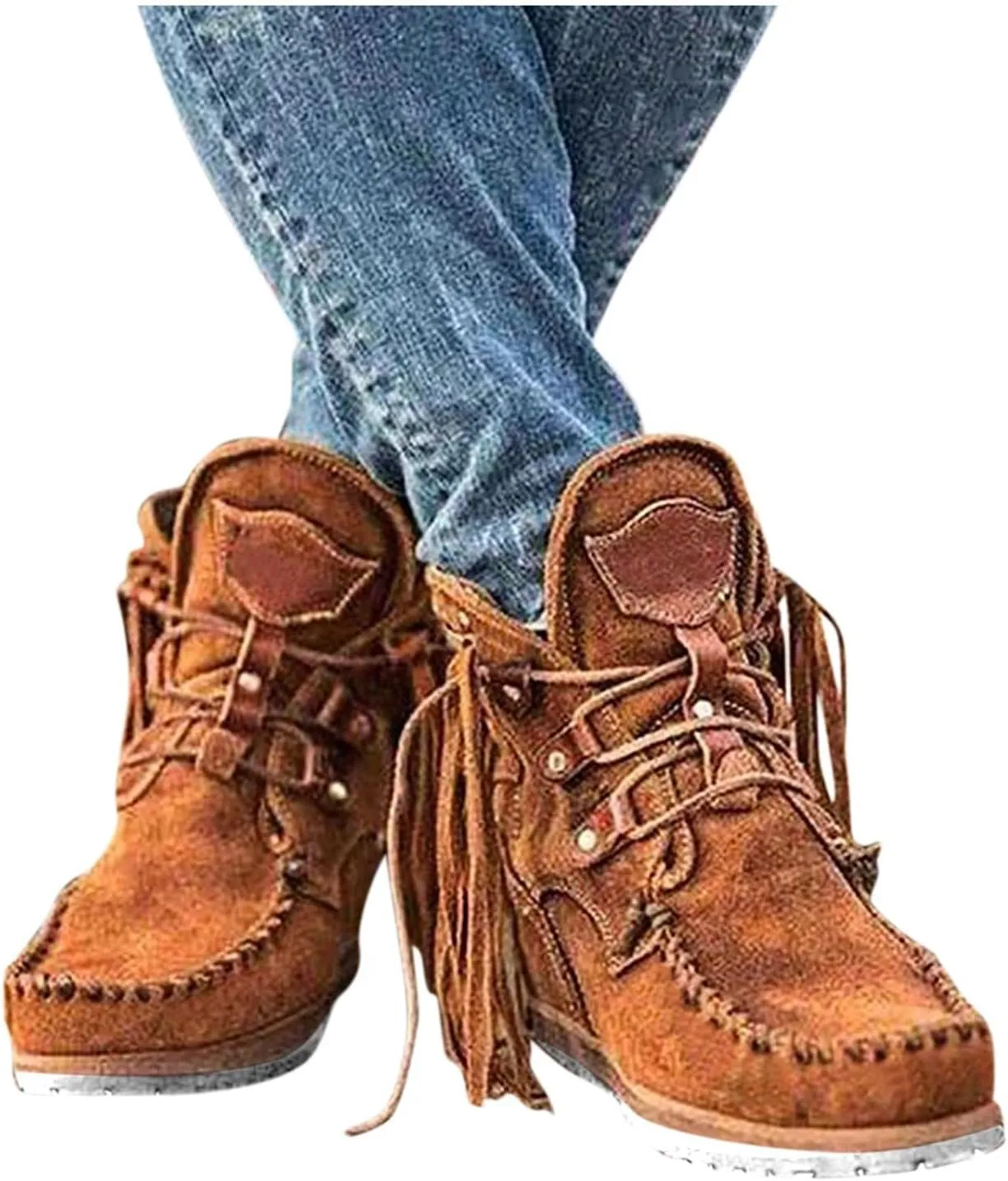Gibobby Boots for Women Low Heel V Cut Flat Ankle Boots Comfort Combat Boots Fall Winter Boots Shoes