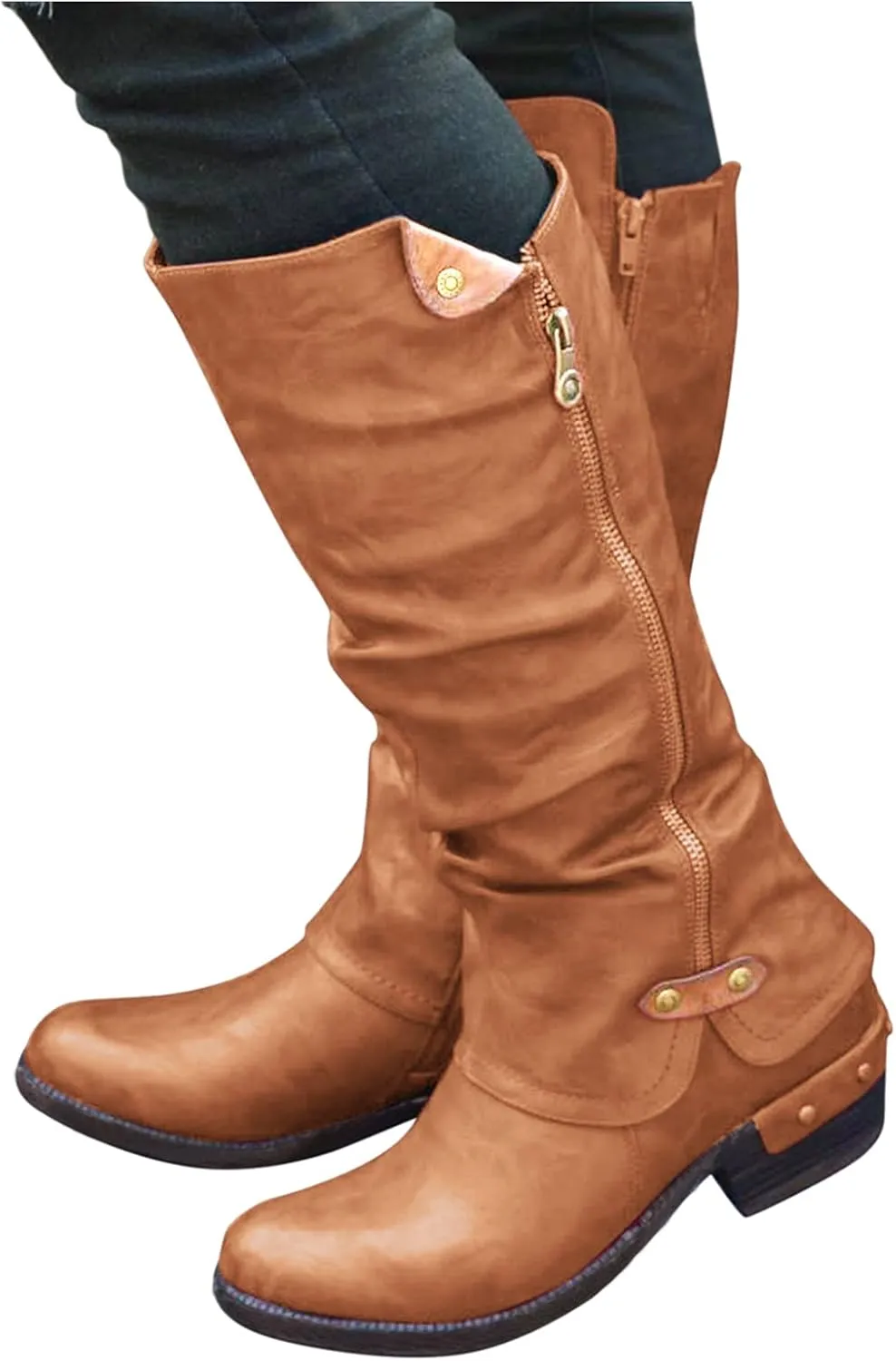 Gibobby Cowboy Boots for Women Low Heel Womens Wedge Ankle Boots V Cut Chunky Heels Tassels Side Zipper Booties 52