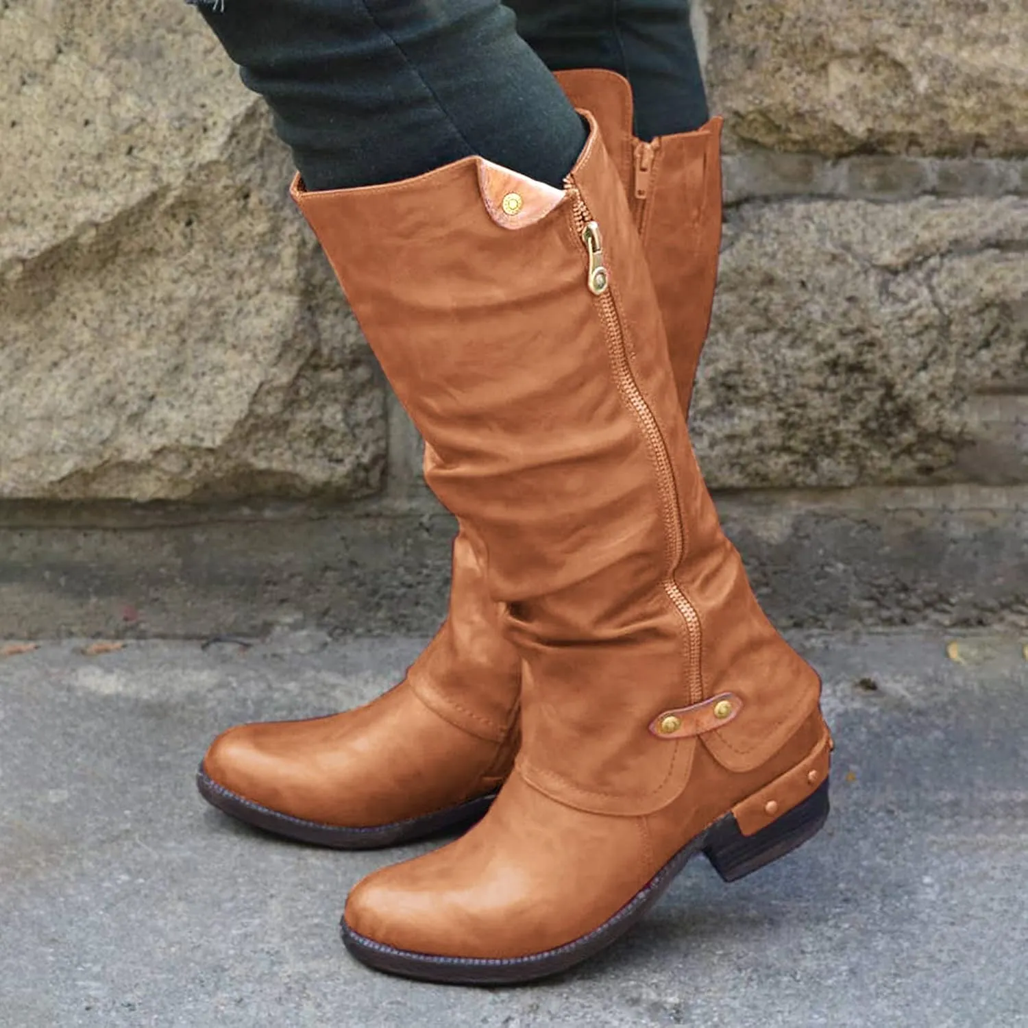 Gibobby Cowboy Boots for Women Low Heel Womens Wedge Ankle Boots V Cut Chunky Heels Tassels Side Zipper Booties 52