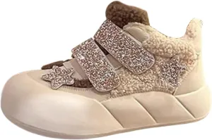 Girls Boys parkle Glitter Sequin Sneakers Toddler/Kids Lined Fuzzy Slip-On Low Top Flat Walking Girls Boots Size 1