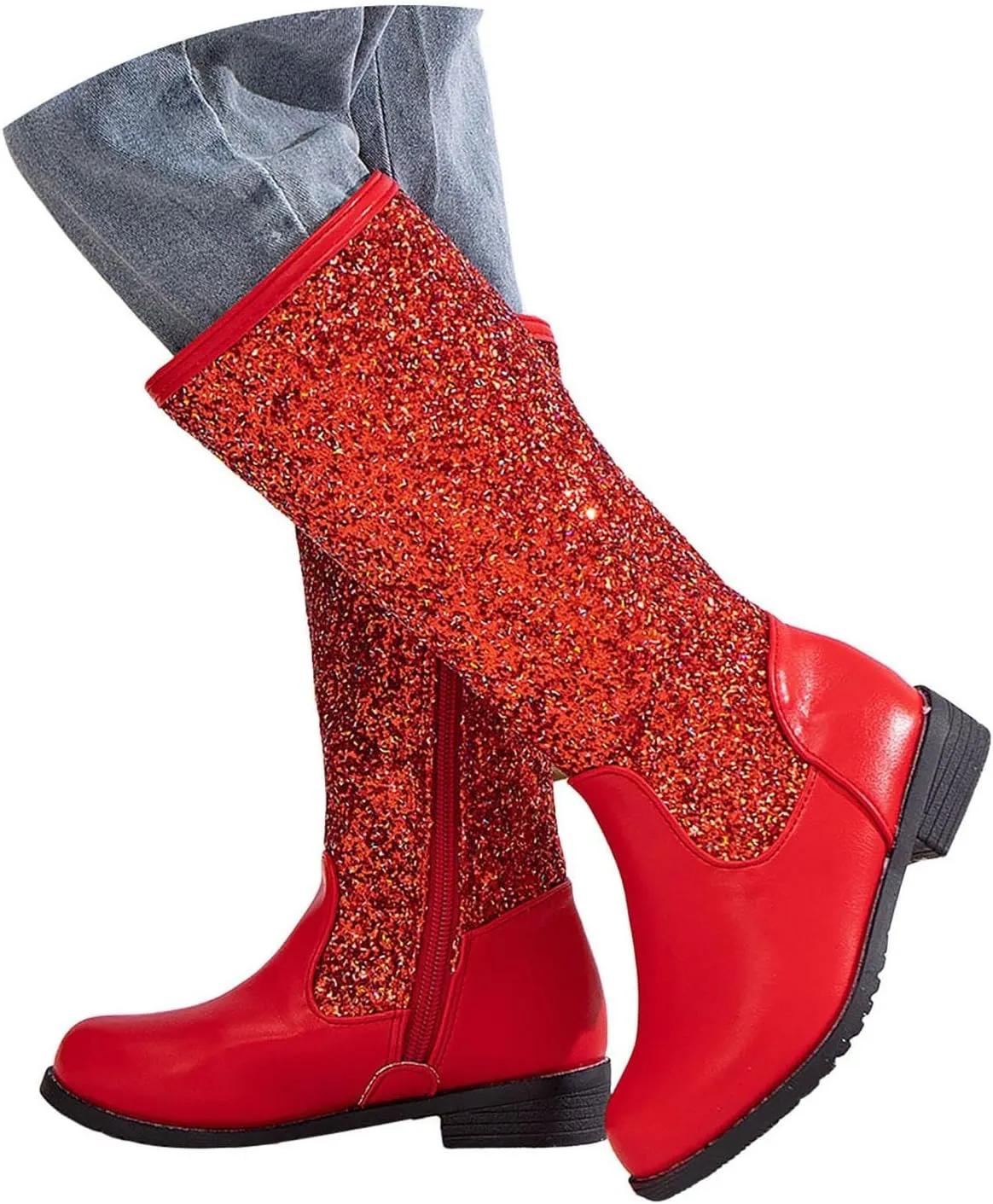 Girls Cowgirl Boots Mid Calf Square Toe Western Boot for Kids Glitter Cowboy Boots Party Snow Boots for Children Shoe