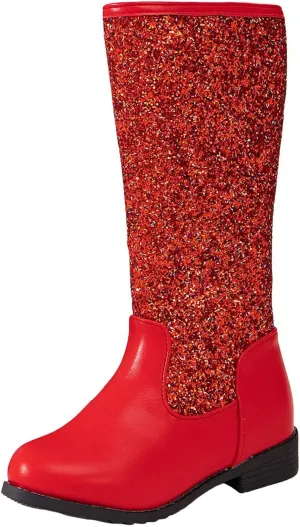 Girls Cowgirl Boots Mid Calf Square Toe Western Boot for Kids Glitter Cowboy Boots Party Snow Boots for Children Shoe