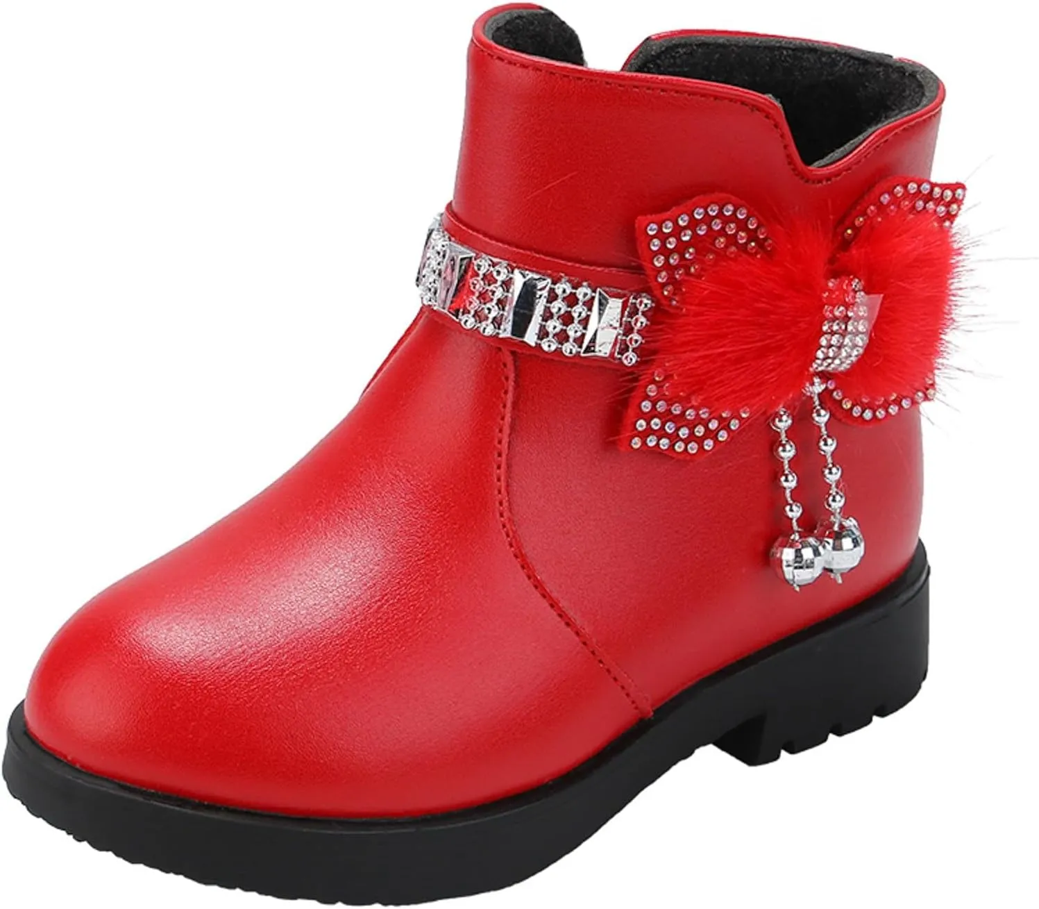 Girls Dress Boots Kids Toddler Cute Rhinestone Bowknot Princess Boots Warm Shoes Fashion Side Zipper Ankle Boots
