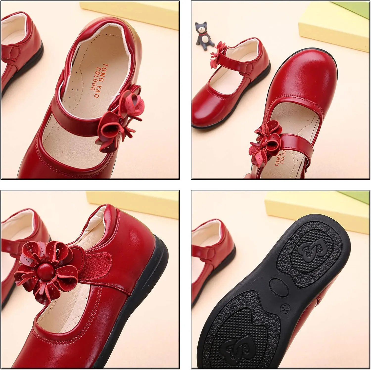 Girls Dress Shoes Mary Jane Heels Flower Wedding Party Back to School Pump Shoes for Toddler Little Kid