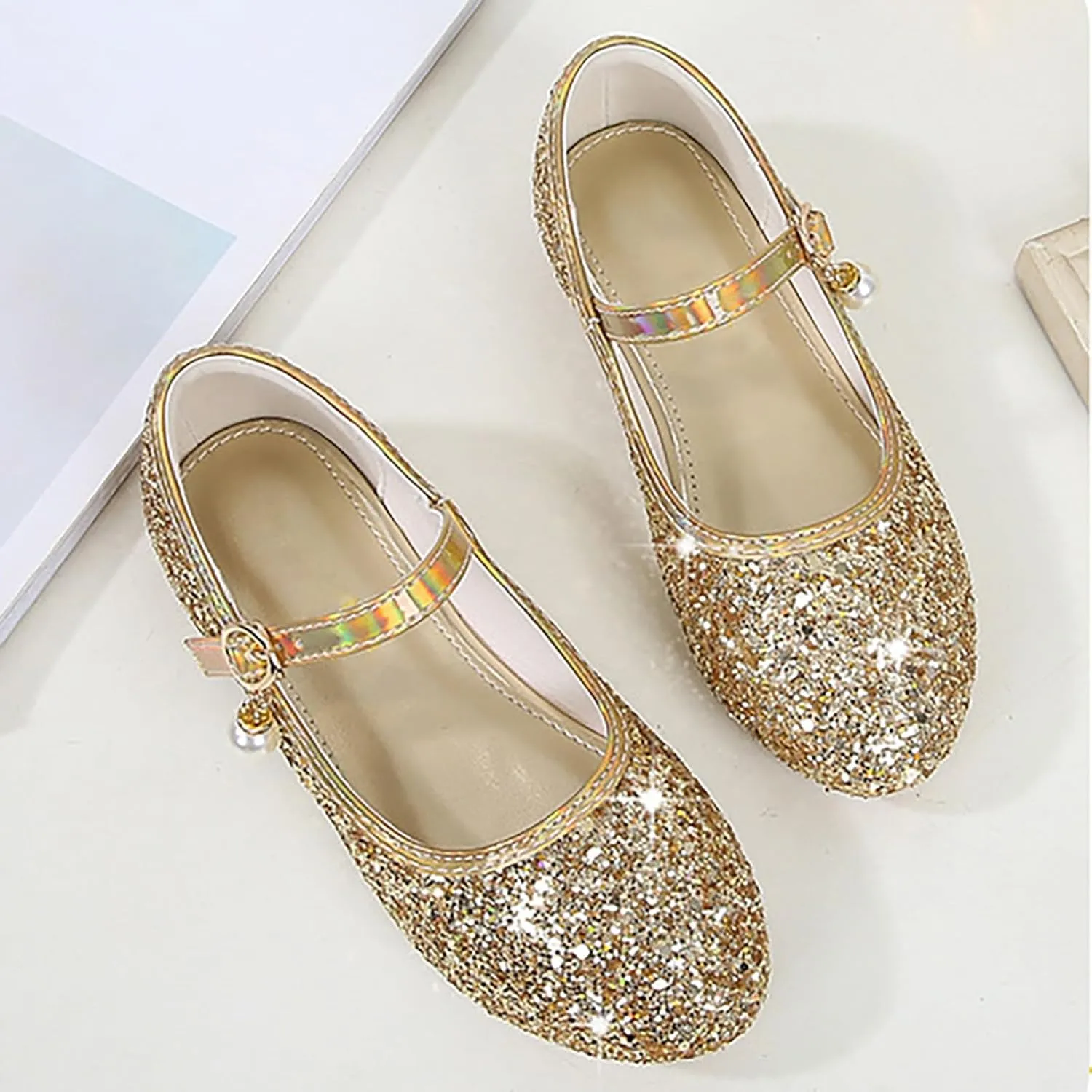 Girls Glitter Princess Dress Shoes ??ow Heel ??ary Jane Birthday Wedding Christmas Part?? Holiday Celebration Shoes