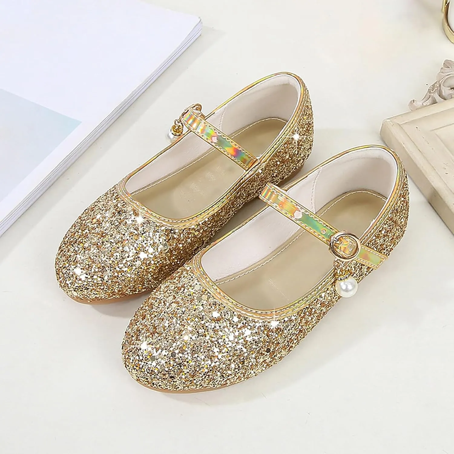 Girls Glitter Princess Dress Shoes ??ow Heel ??ary Jane Birthday Wedding Christmas Part?? Holiday Celebration Shoes