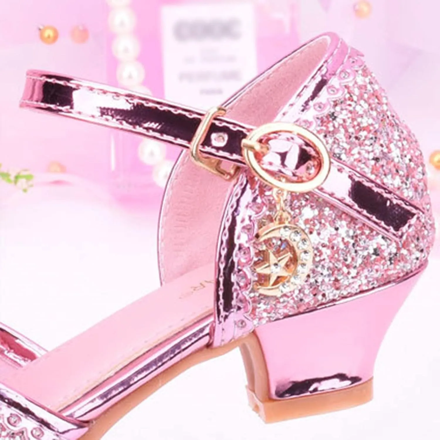 Girls Glitter Sandals Low Heels Shiny Dress Shoes with Bow Part Wedding Flower Girl Shoe Toddler Kids Water Shoes
