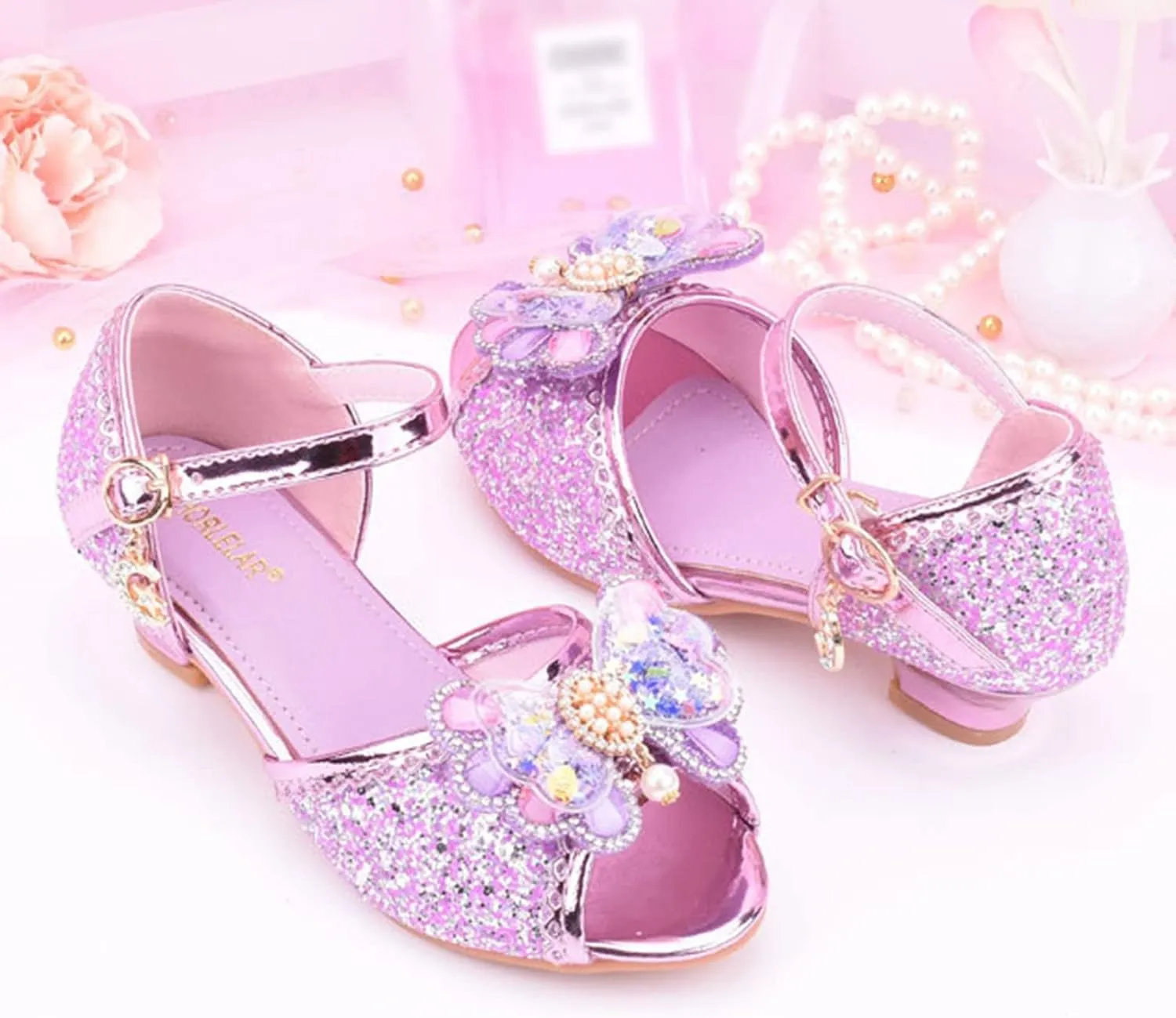 Girls Glitter Sandals Low Heels Shiny Dress Shoes with Bow Part Wedding Flower Girl Shoe Toddler Kids Water Shoes