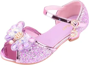 Girls Glitter Sandals Low Heels Shiny Dress Shoes with Bow Part Wedding Flower Girl Shoe Toddler Kids Water Shoes