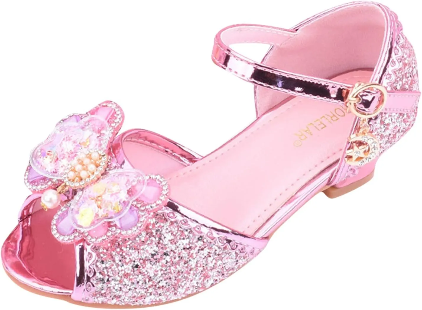 Girls Glitter Sandals Low Heels Shiny Dress Shoes with Bow Part Wedding Flower Girl Shoe Toddler Kids Water Shoes
