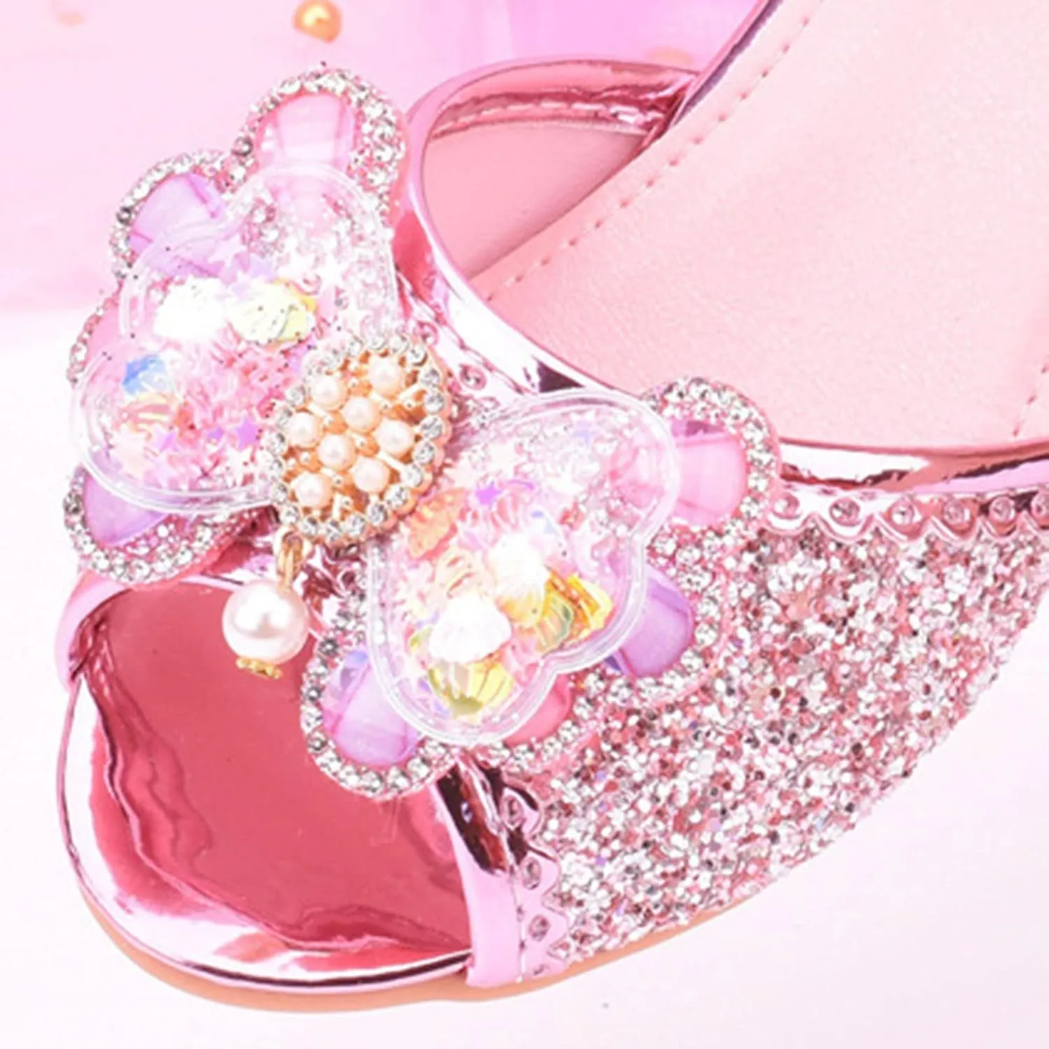 Girls Glitter Sandals Low Heels Shiny Dress Shoes with Bow Part Wedding Flower Girl Shoe Toddler Kids Water Shoes