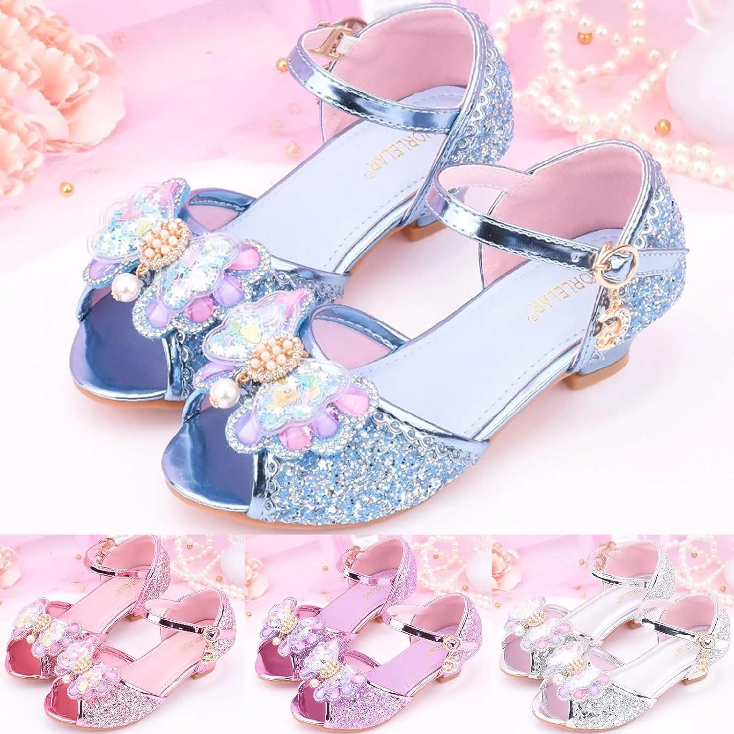 Girls Glitter Sandals Low Heels Shiny Dress Shoes with Bow Part Wedding Flower Girl Shoe Toddler Kids Water Shoes