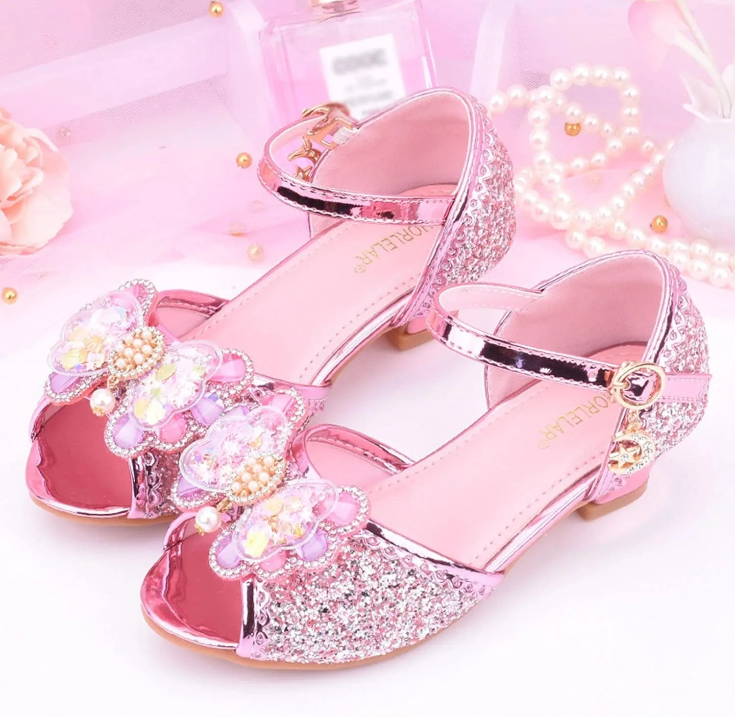 Girls Glitter Sandals Low Heels Shiny Dress Shoes with Bow Part Wedding Flower Girl Shoe Toddler Kids Water Shoes
