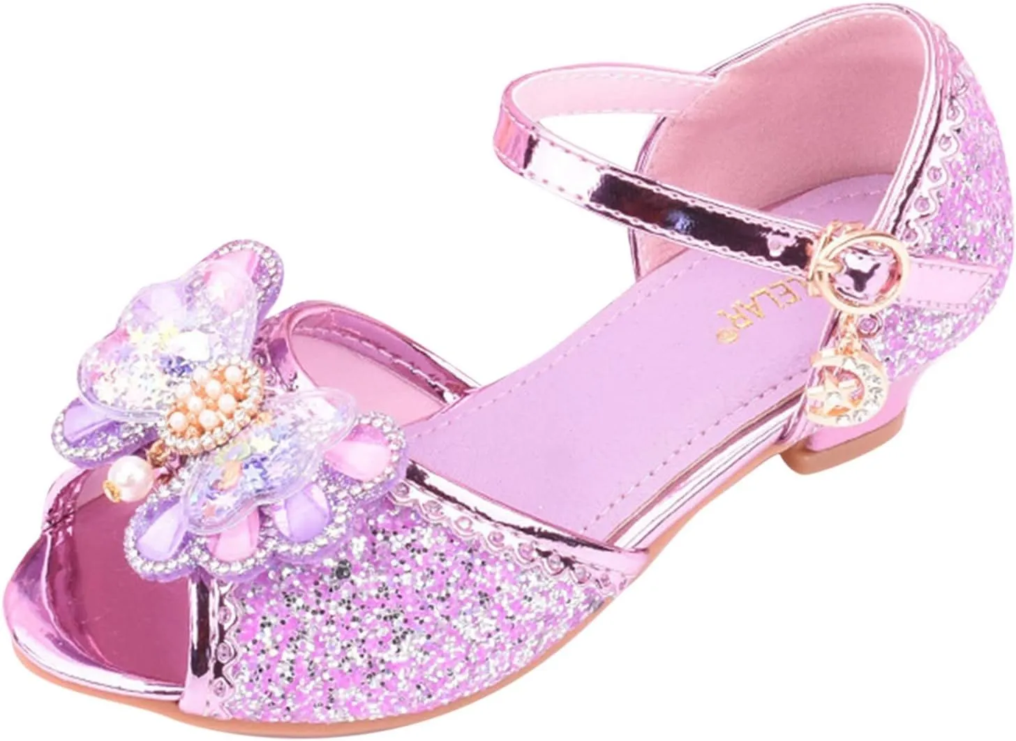 Girls Glitter Sandals Low Heels Shiny Dress Shoes with Bow Part Wedding Flower Girl Shoe Toddler Kids Water Shoes