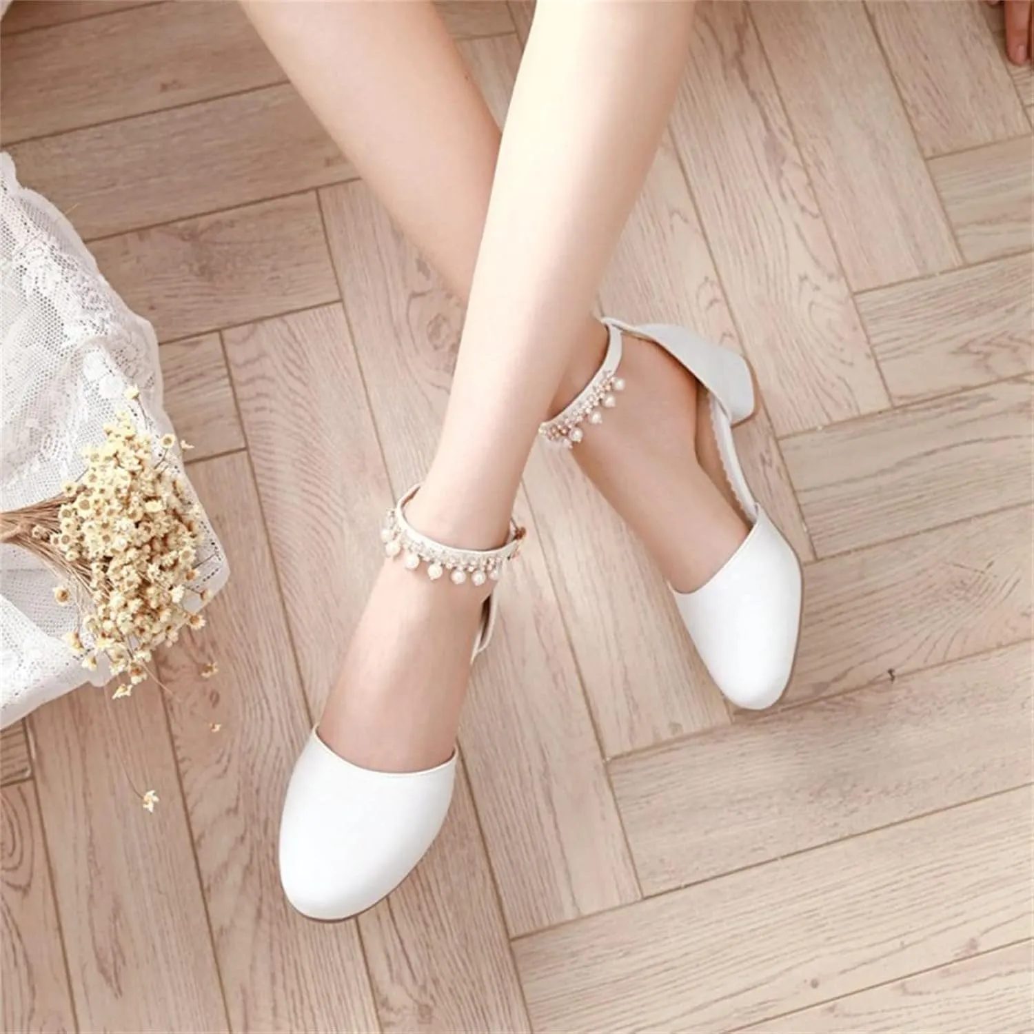 Girls Heels Dress Shoes Mary Jane Rhinestone Bows Pumps Low Heel Princess Flower Wedding Party for Toddler Little Kid