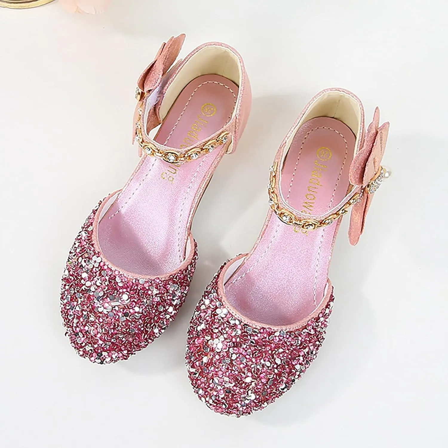 Girls Mary Jane Dress Shoes Rhinestons Bows Flower Girl Wedding Low Heels Pump Shoes Toddler Dress Heels with Buckles