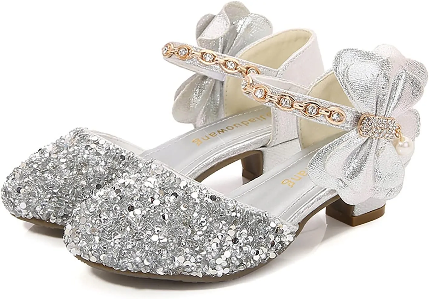 Girls Mary Jane Dress Shoes Rhinestons Bows Flower Girl Wedding Low Heels Pump Shoes Toddler Dress Heels with Buckles