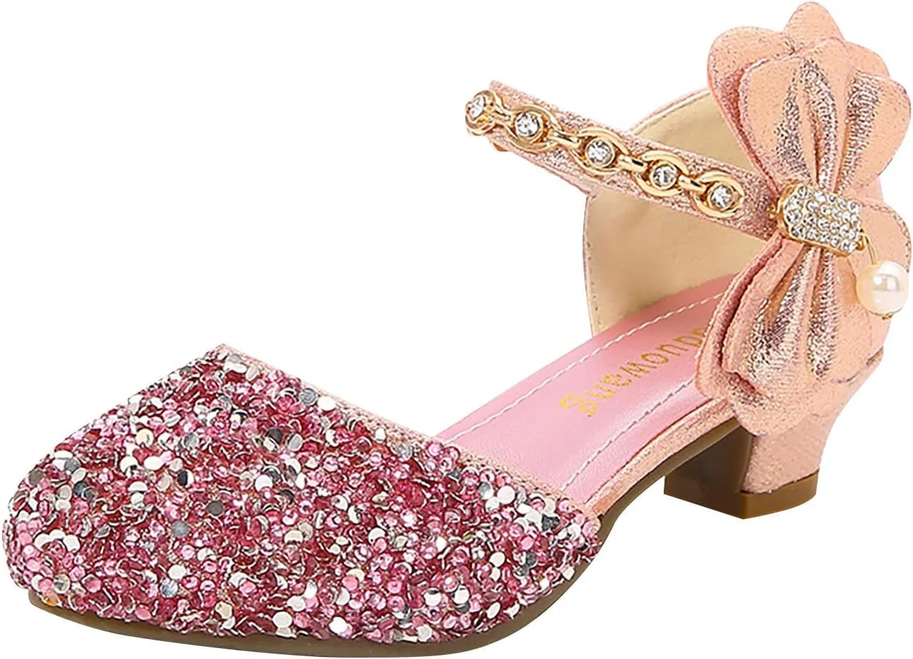 Girls Mary Jane Dress Shoes Rhinestons Bows Flower Girl Wedding Low Heels Pump Shoes Toddler Dress Heels with Buckles