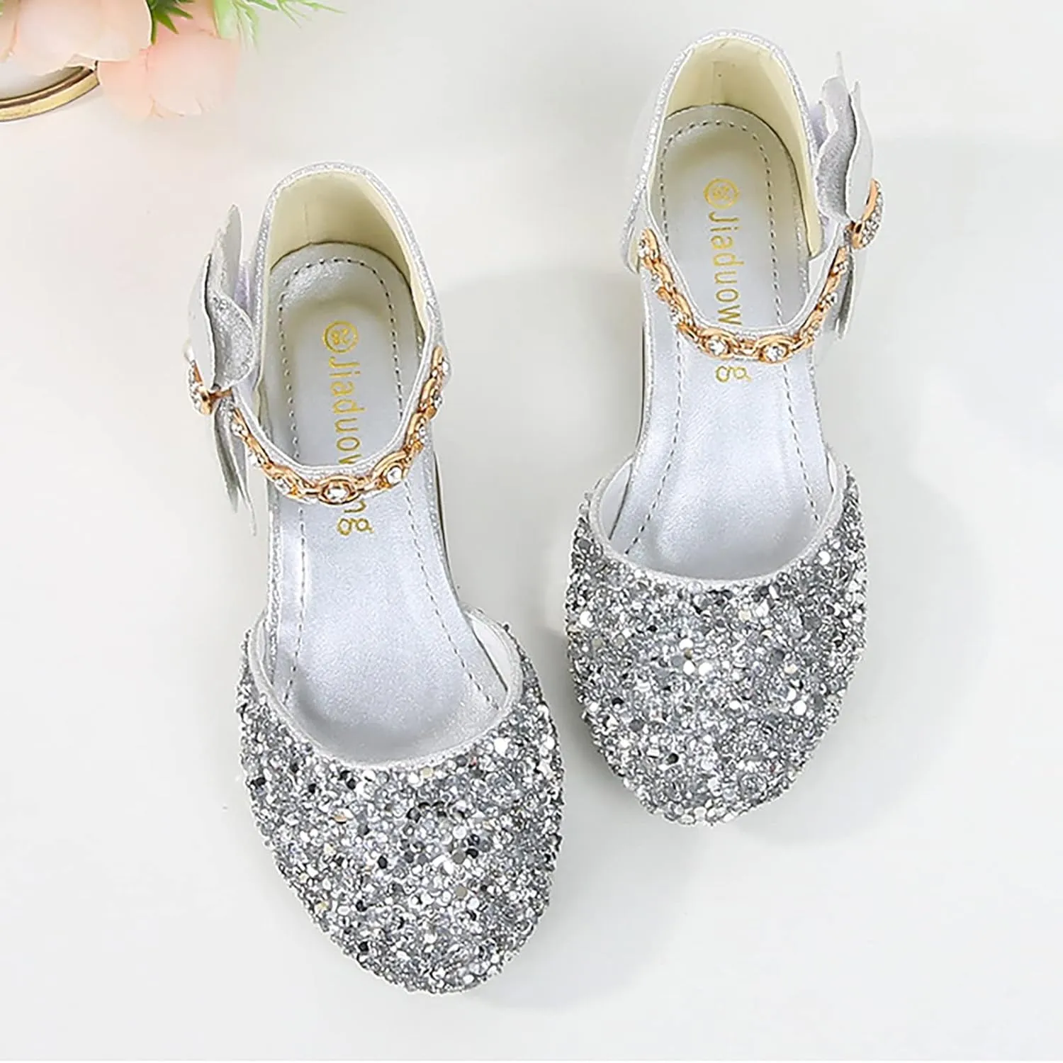 Girls Mary Jane Dress Shoes Rhinestons Bows Flower Girl Wedding Low Heels Pump Shoes Toddler Dress Heels with Buckles
