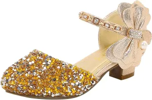 Girls Mary Jane Dress Shoes Rhinestons Bows Flower Girl Wedding Low Heels Pump Shoes Toddler Dress Heels with Buckles