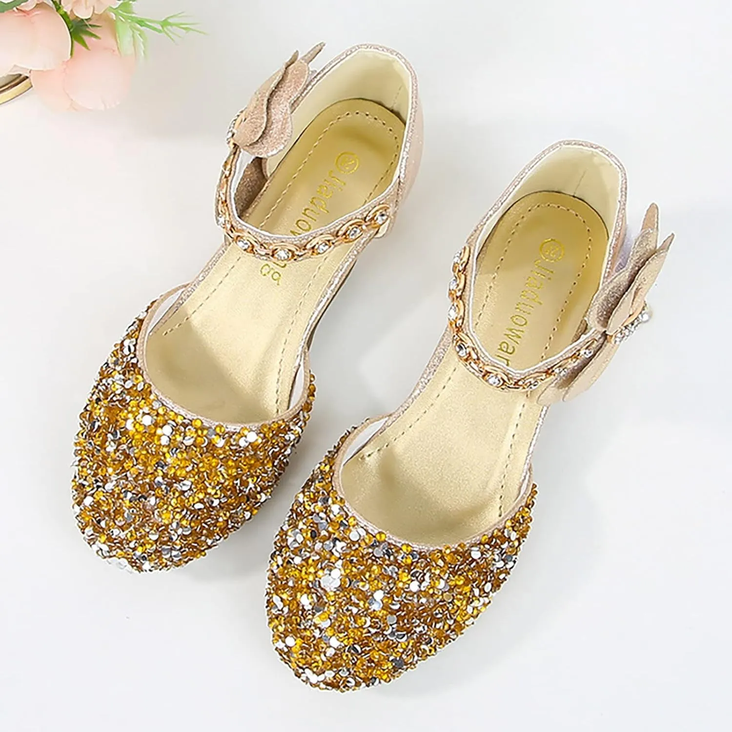 Girls Mary Jane Dress Shoes Rhinestons Bows Flower Girl Wedding Low Heels Pump Shoes Toddler Dress Heels with Buckles