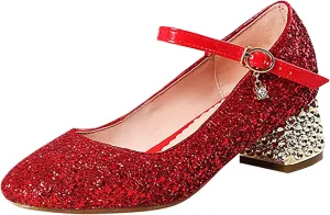 Girls Mary Jane Glitter Princess Sandals Toddler Kids High Heel Dress Sparkl Mary Jane Shoes Wedding Party Prom