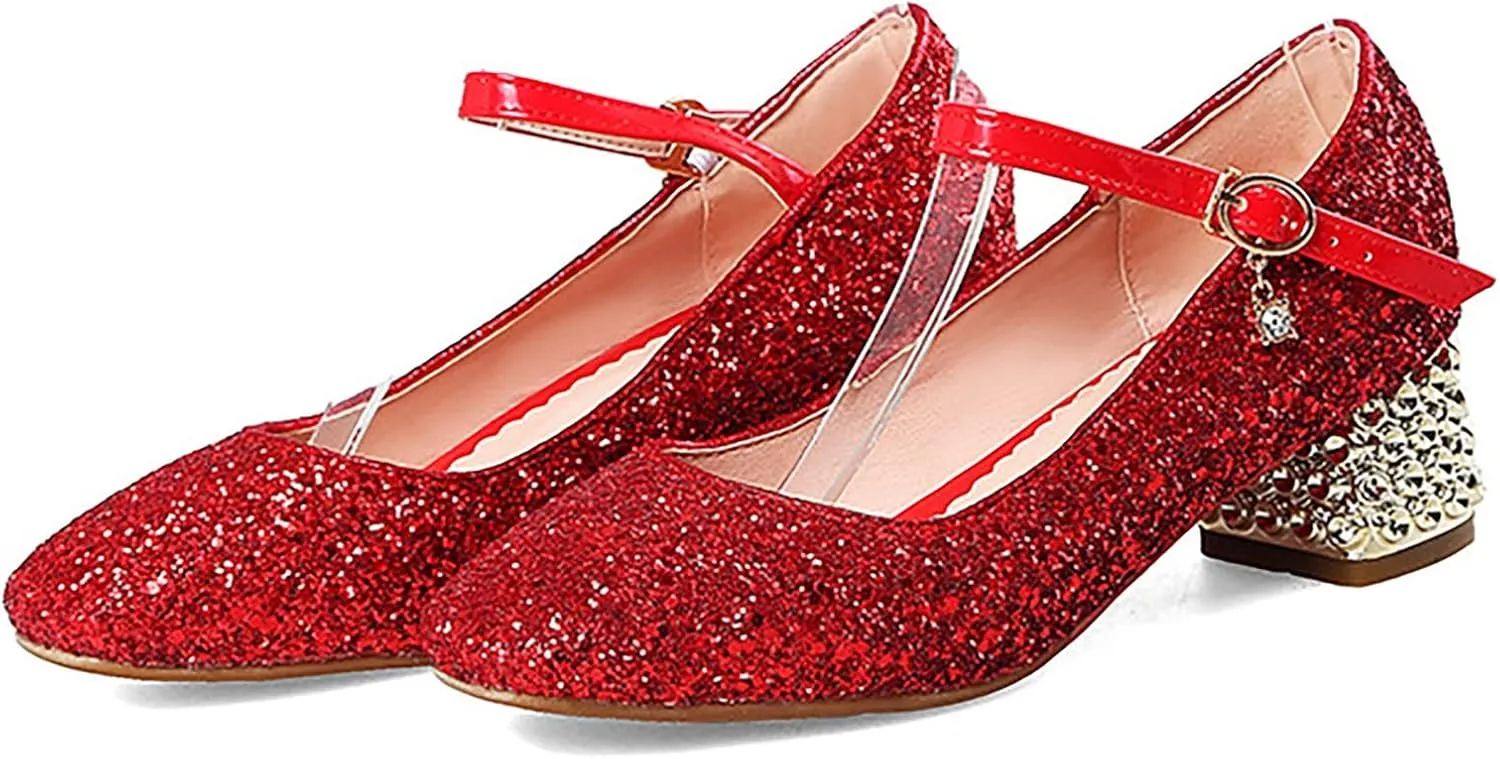 Girls Mary Jane Glitter Princess Sandals Toddler Kids High Heel Dress Sparkl Mary Jane Shoes Wedding Party Prom