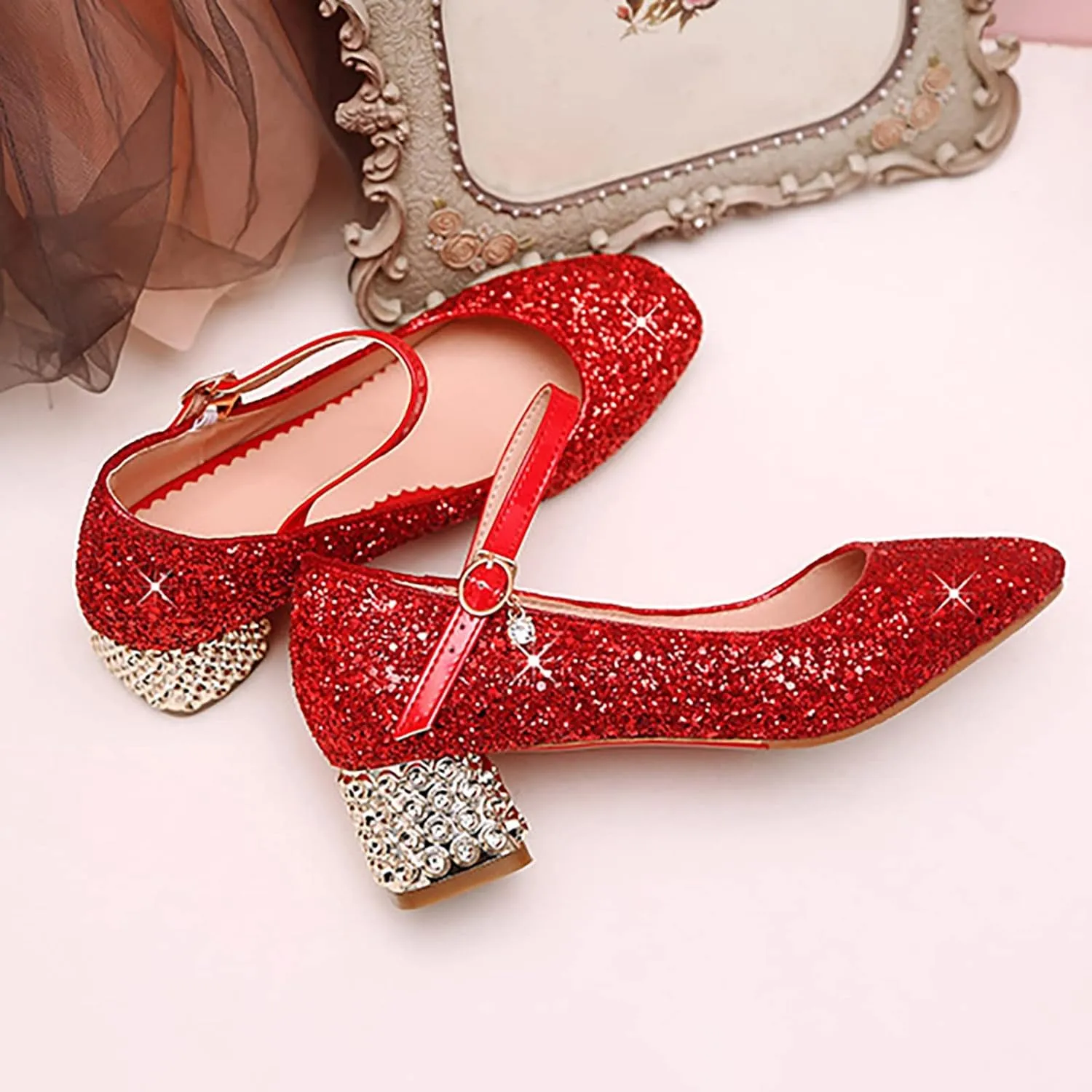 Girls Mary Jane Glitter Princess Sandals Toddler Kids High Heel Dress Sparkl Mary Jane Shoes Wedding Party Prom