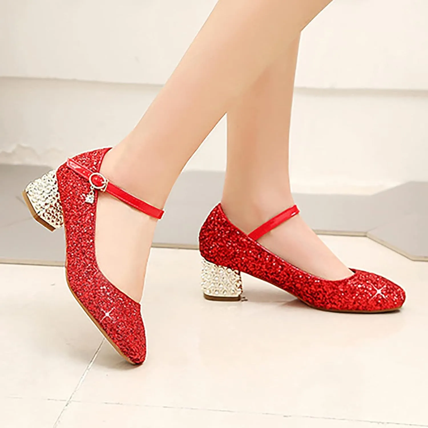 Girls Mary Jane Glitter Princess Sandals Toddler Kids High Heel Dress Sparkl Mary Jane Shoes Wedding Party Prom