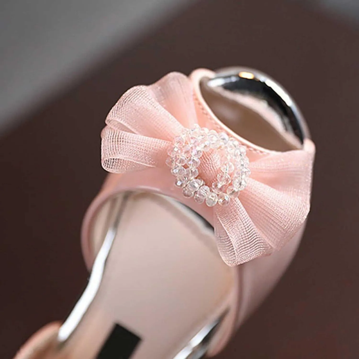 Girls Open Toe Heels Dress Shoes Flower Mary Jane Sandals with Bow Wedding Party Low Heel Pump Ankle Strap Shoes