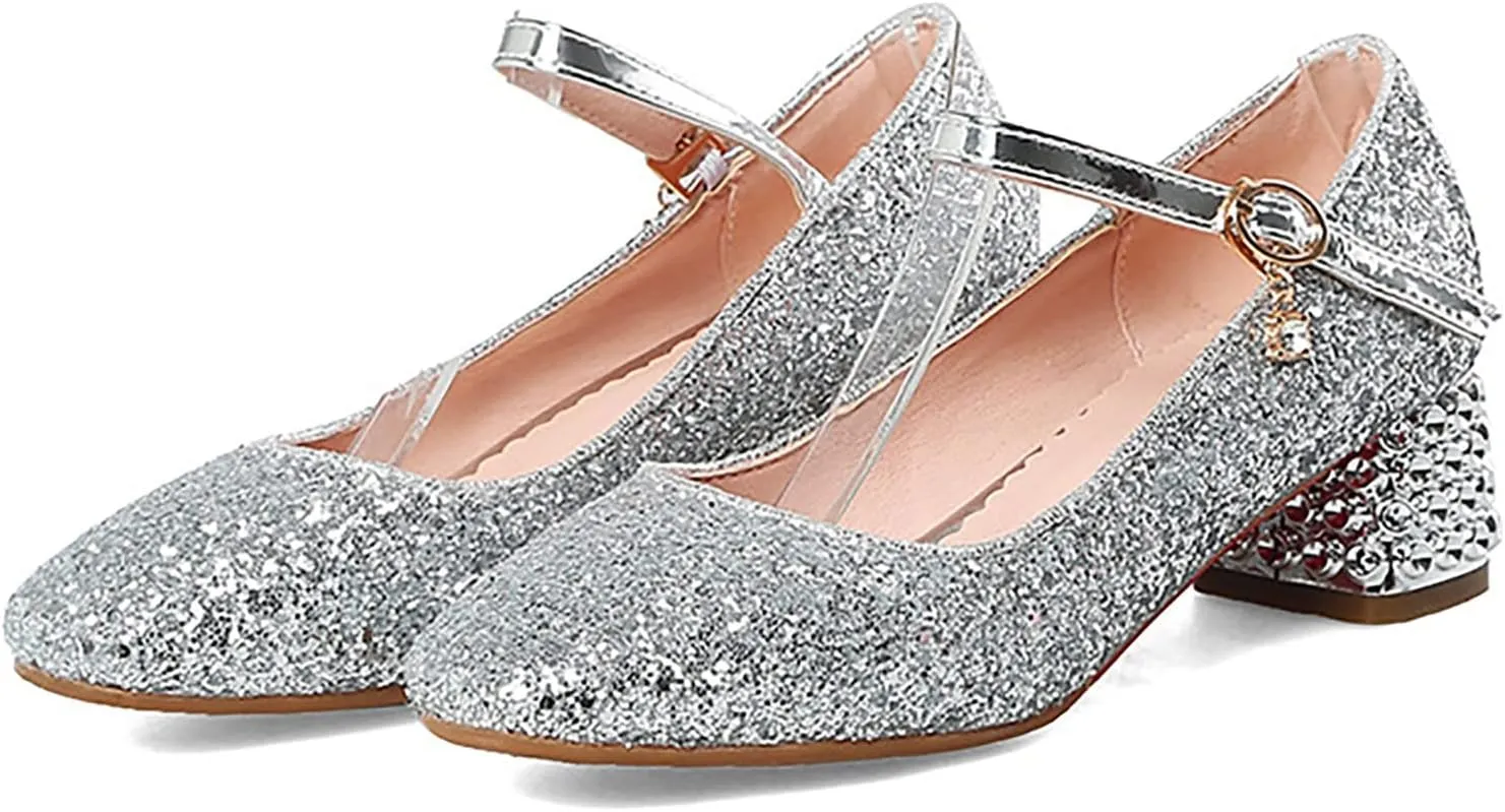 Girls Rhinestone Heels Dress Shoes Flower Girl Closed Toe Heels Ankle Strap Wedding Party School Toddler Kid Cool Shoes