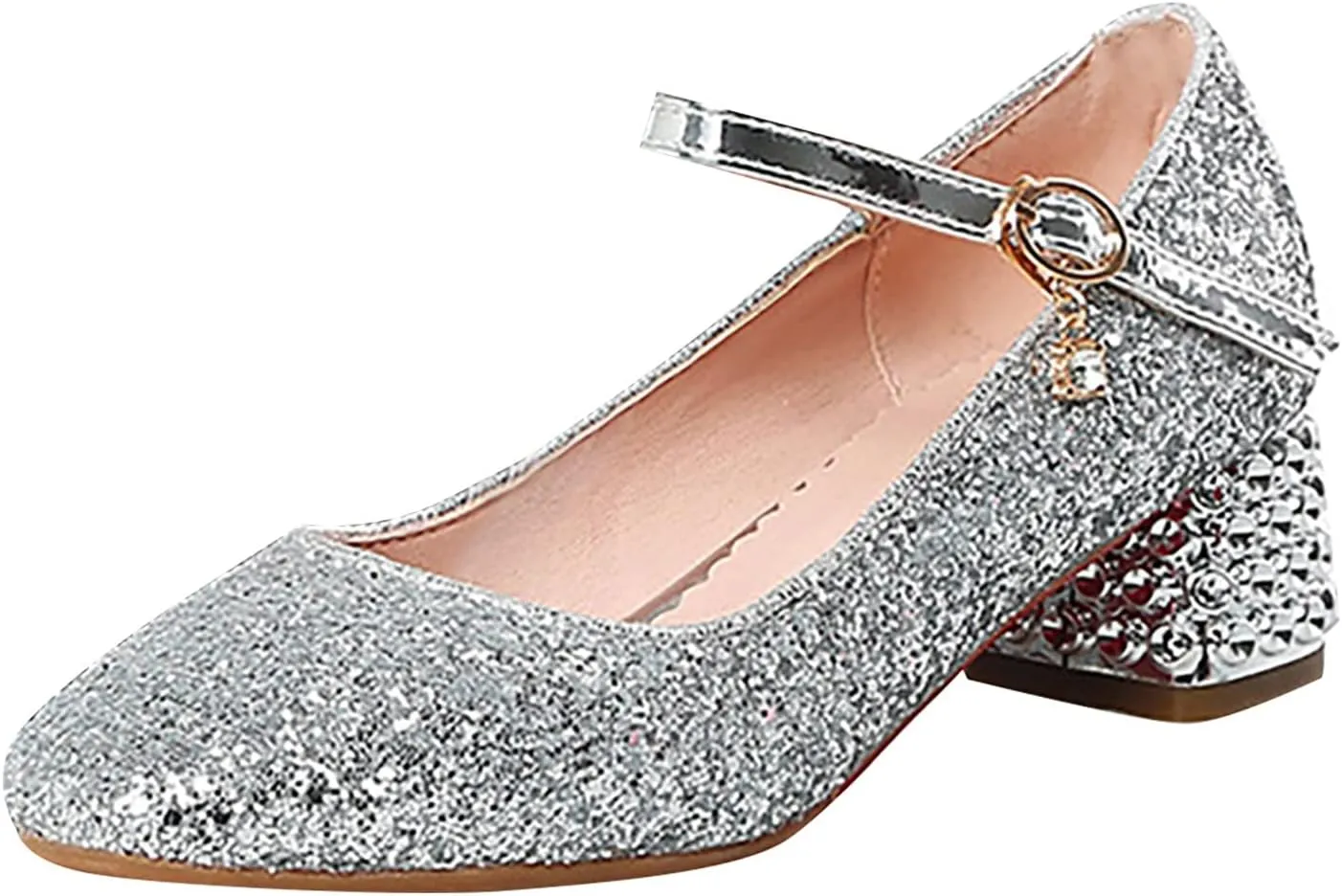 Girls Rhinestone Heels Dress Shoes Flower Girl Closed Toe Heels Ankle Strap Wedding Party School Toddler Kid Cool Shoes
