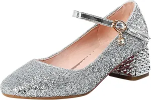 Girls Rhinestone Heels Dress Shoes Flower Girl Closed Toe Heels Ankle Strap Wedding Party School Toddler Kid Cool Shoes