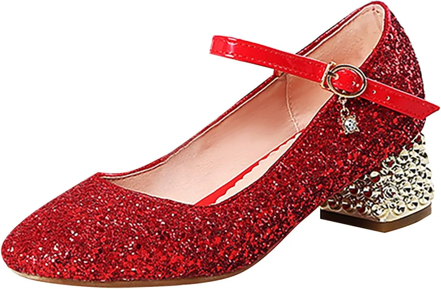 Girls Rhinestone Heels Dress Shoes Flower Girl Closed Toe Heels Ankle Strap Wedding Party School Toddler Kid Cool Shoes