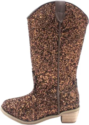 Girls Sequin Sparkly Cowboy Boots Kids ??hinestone Glitter Low Heel Wedding Dress Booties Western Girls Boots Wedge Heel