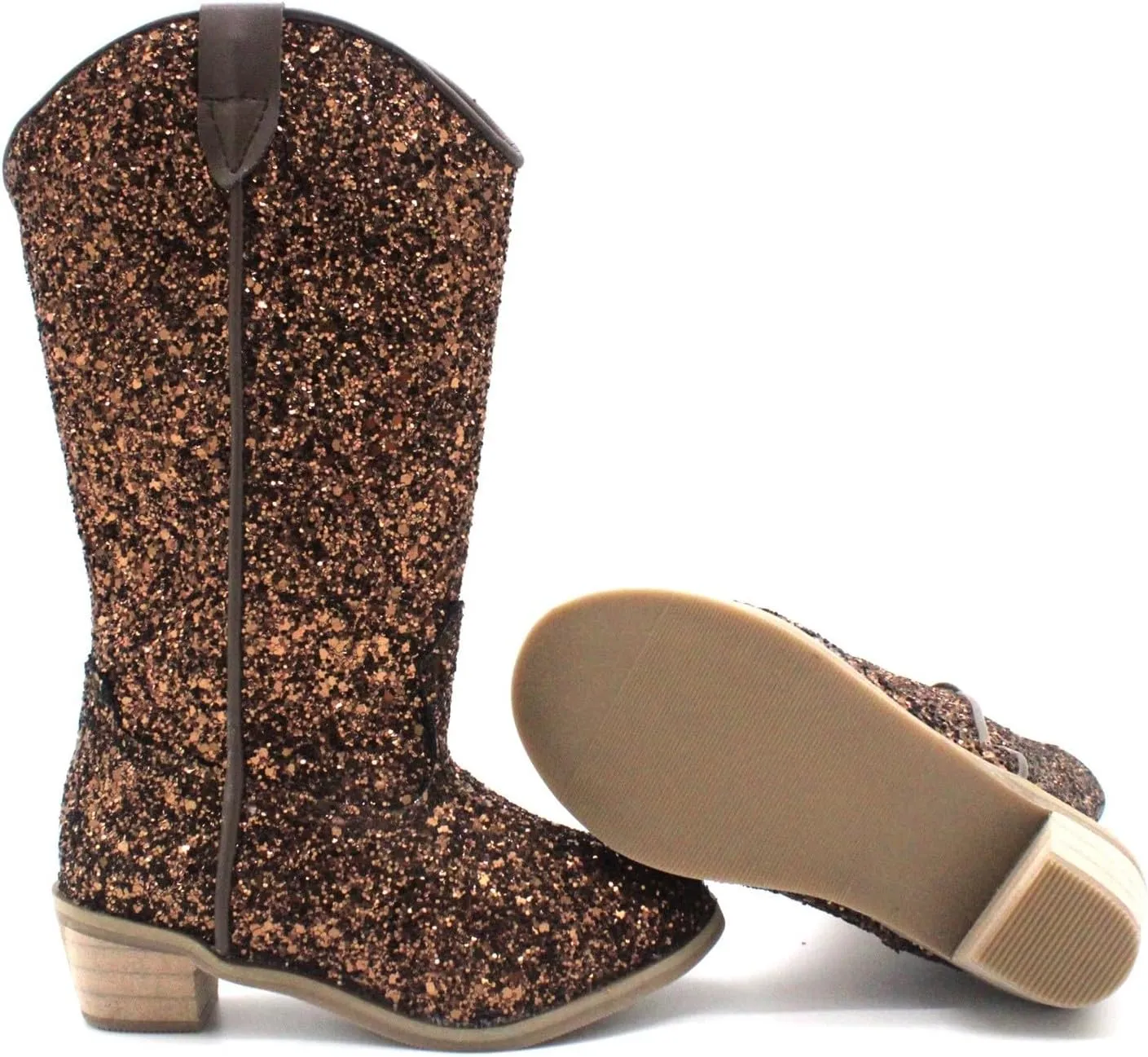 Girls Sequin Sparkly Cowboy Boots Kids ??hinestone Glitter Low Heel Wedding Dress Booties Western Girls Boots Wedge Heel