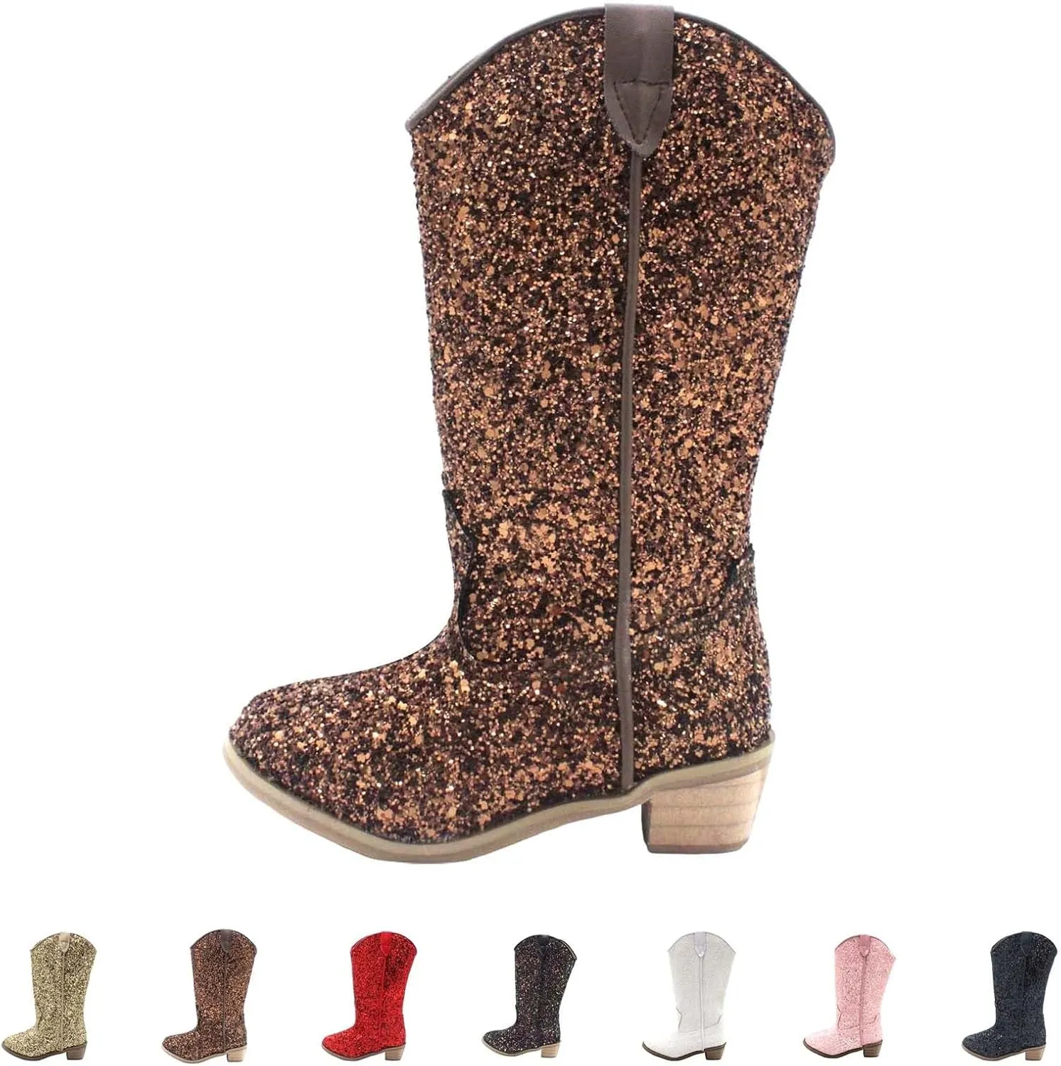 Girls Sequin Sparkly Cowboy Boots Kids ??hinestone Glitter Low Heel Wedding Dress Booties Western Girls Boots Wedge Heel