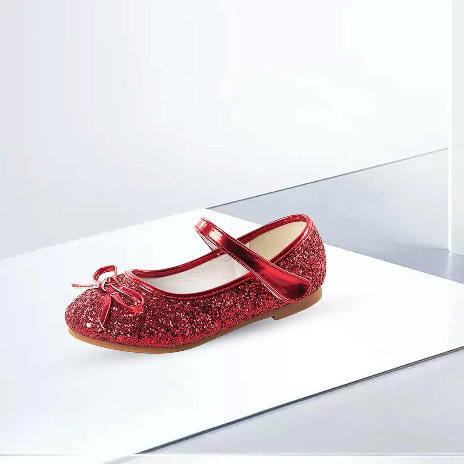 Girls Wedding Party Low Heel Flats Rhinestones Bow Ballet Glitter Mary Jane Shoes Shining Ankle Strap Flower Shoes