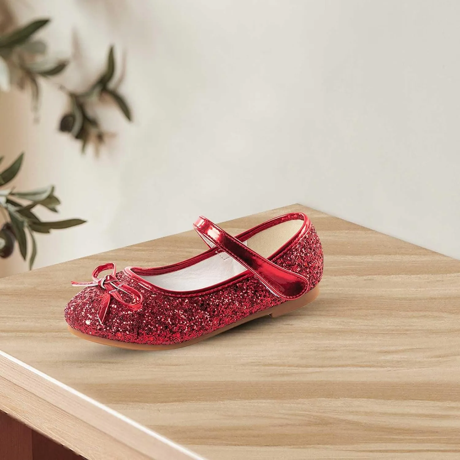 Girls Wedding Party Low Heel Flats Rhinestones Bow Ballet Glitter Mary Jane Shoes Shining Ankle Strap Flower Shoes