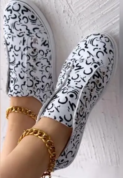 Graffiti Eyelet Slip-On Sneakers