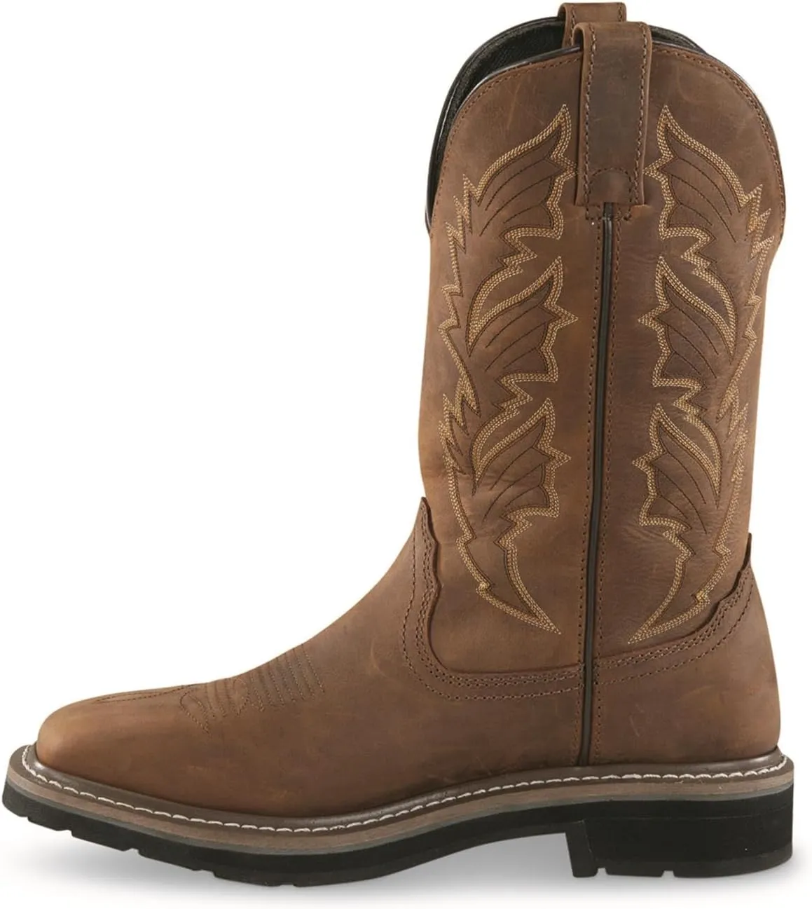 Guide Gear Men's Western Work 2.0 Pull-On Work Boots, Square Toe; Leather Uppers, Non-Slip Rubber Sole Shoes